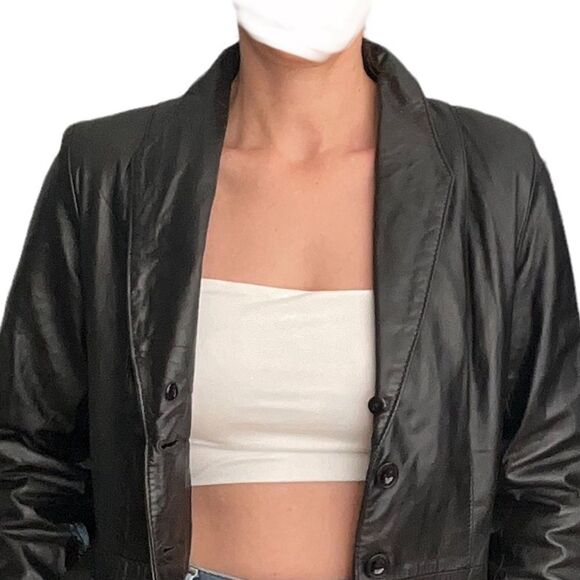 Sears Black Vintage Long Leather Coat Small - Picture 14 of 15